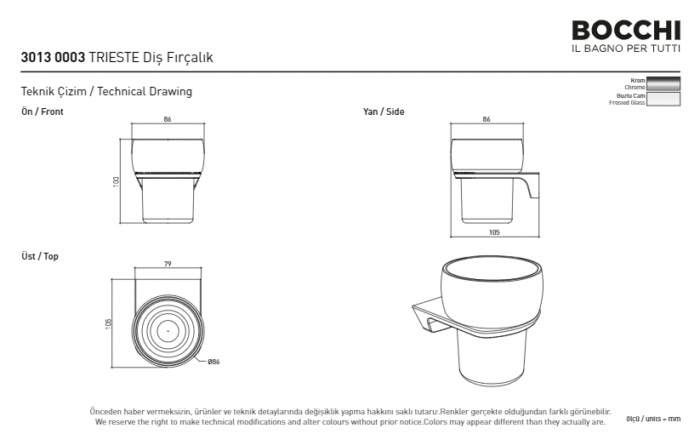Bocchi Trieste Diş Fırçalığı Krom - 3013-0003 - Diş Fırçalık - 2
