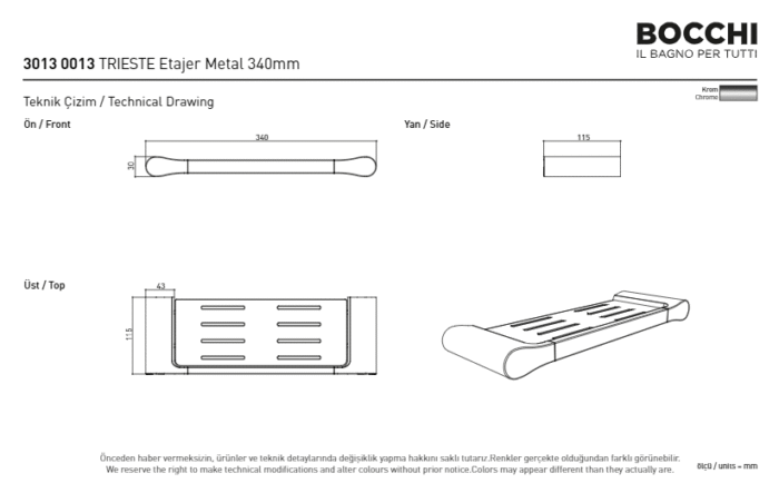 Bocchi Trieste Etajer Metal 340 mm Krom - 3013-0013 - Etajer - 2