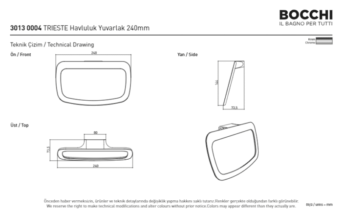Bocchi Trieste Yuvarlak Havluluk 240 mm Krom - 3013-0004 - Havluluk - 2