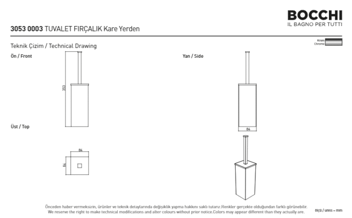 Bocchi Tuvalet Fırçalık Yerden Kare Tuvalet Fırçalığı Yerden Kare Krom