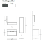 Bagnora MARE 80 cm Banyo Dolabı - Beyaz/Antrasit (Boy Dolaplı)