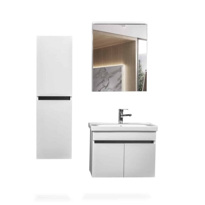 Bagnora PERGE 65 cm Banyo Dolabı - Beyaz/Antrasit (Boy Dolaplı)