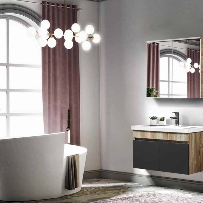 Bagnora SARDES 80 cm Banyo Dolabı - Beyaz/Antrasit (Boy Dolaplı)