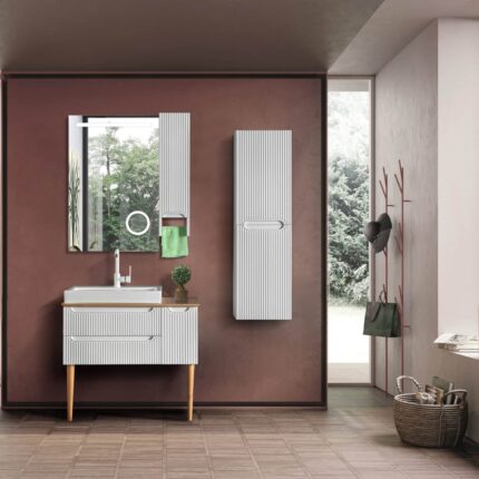 Bagnora Artemis 85 cm Beyaz/Ahşap Banyo Dolabı (Boy Dolapsız)