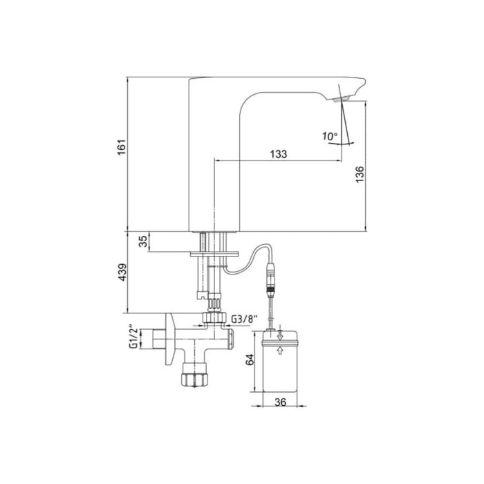 ECA Compact Fotoselli Lavabo Musluğu, Pilli - 108108038 - Fotoselli Lavabo Bataryası - 1