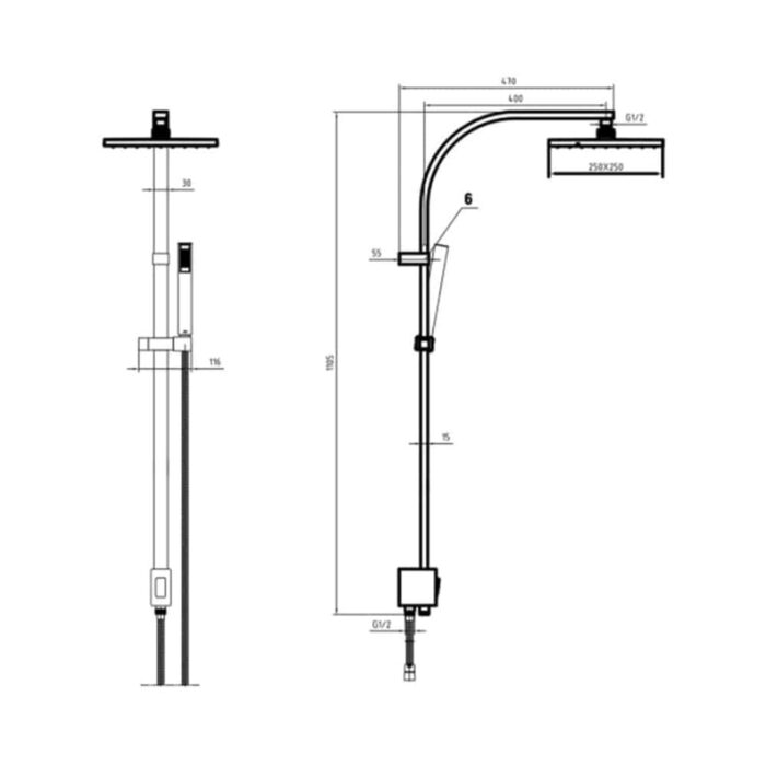 ECA Tiera Mat Siyah Duş Kolonu - 102158012C1 - Yağmur Duş Sistemleri - 1
