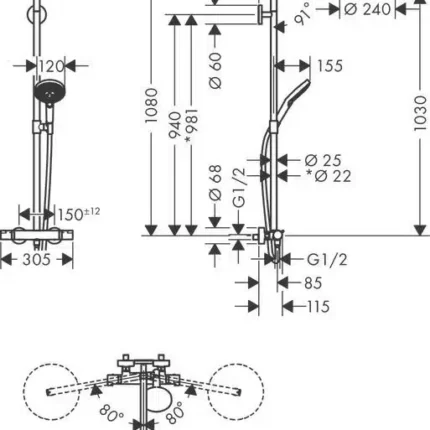 hansgrohe raindance select s 240 1 jet dus kolonu mat siyah krom 9019