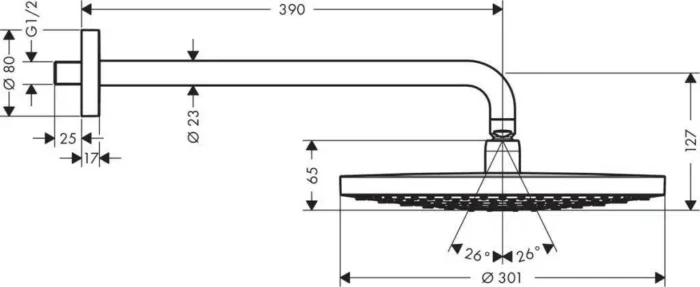 Hansgrohe Raindance Select S Tepe duşu 300 2 jet Duş Dirseği İle - 27378000 - Tepe Duşları - 1