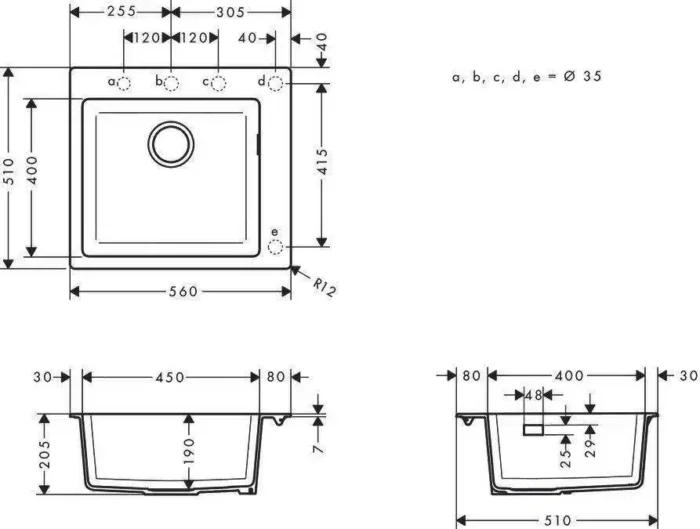 Hansgrohe S510-F450 Ankastre Granit Eviye 450 Taş Grisi - 43312290 - Granit Mutfak Eviyeleri - 1