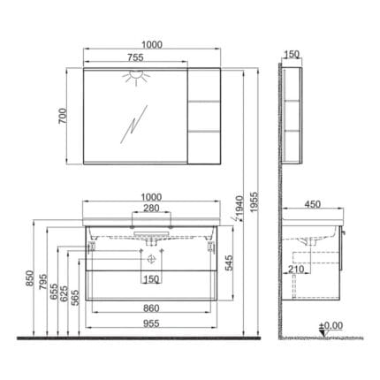 kalekale trevi 100 cm antrasit ceviz b be89