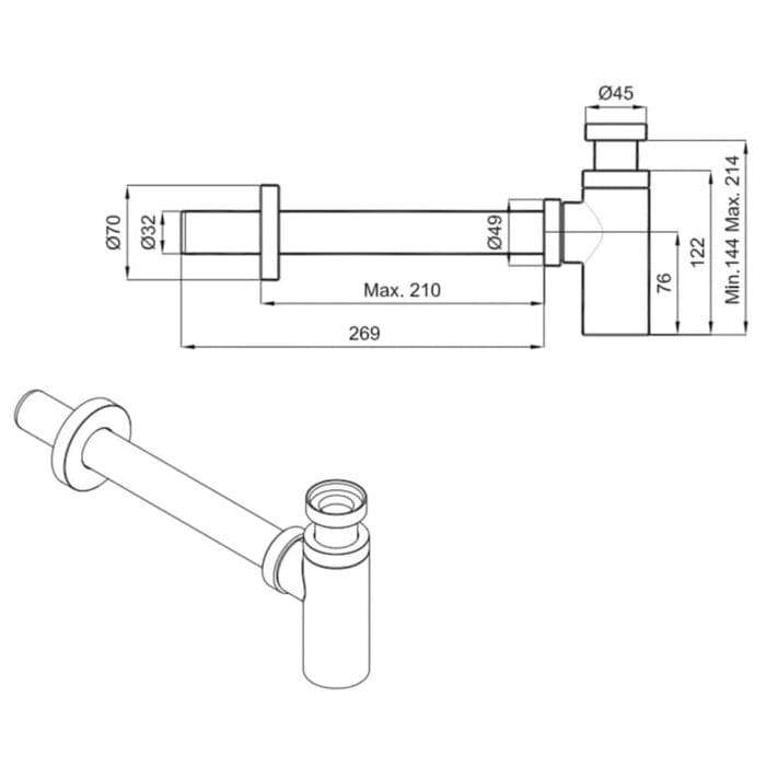 kaleminimalist siyah lavabo sifonu 05651b