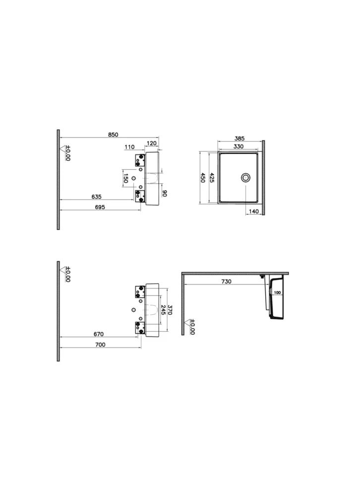 Vitra ArchiPlan 45 cm Beyaz Dar Lavabo - 7403B003-0016 - Tezgah Üstü Lavabo - 1