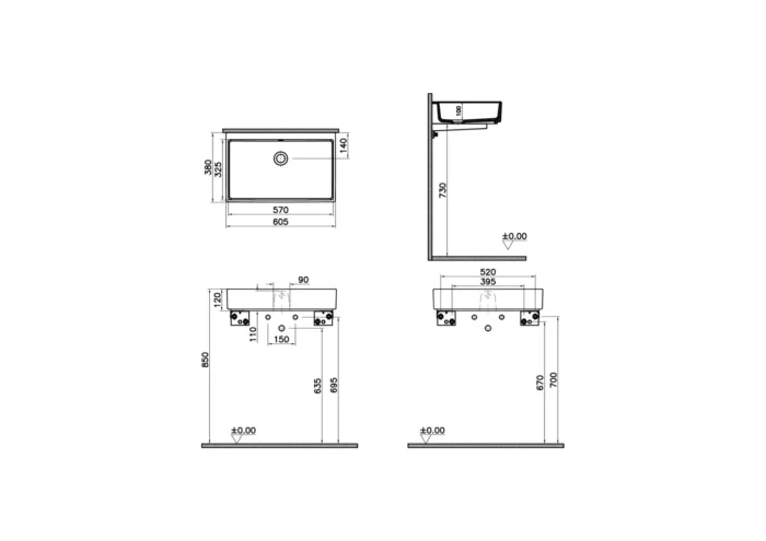 Vitra ArchiPlan 60 cm Beyaz Dar Lavabo - 7404B003-0016 - Tezgah Üstü Lavabo - 1