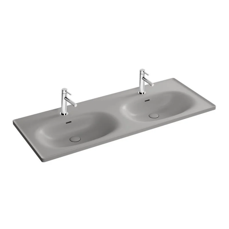 Vitra Equal 130 cm Mat Taş Gri Etajerli Lavabo Vitra Equal 130 cm Mat Taş Gri Etajerli Lavabo - 7244B476-0001 - Çift Hazneli Lavabo
