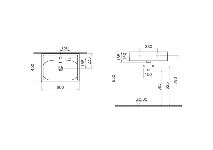 Vitra Equal 45 cm Beyaz Entegre Temassız Sıvı Sabunluk Delikli Çanak Lavabo