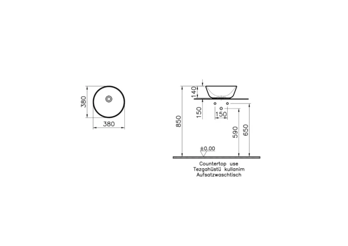Vitra Geo 38 cm Siyah Çanak Lavabo - 7421B070-0016 - Çanak Lavabo - 1