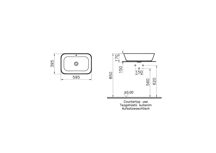 Vitra Geo 60 cm Mat Siyah Çanak Lavabo - 7425B083-0012 - Çanak Lavabo - 1