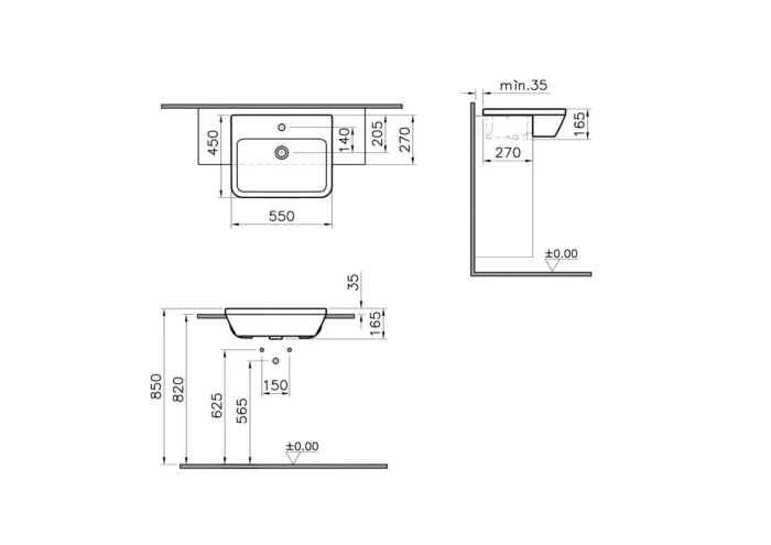 Vitra Integra 55 cm Beyaz Yarım Tezgah Lavabo - 7069B003-0001 - Yarım Tezgah Lavabo - 1