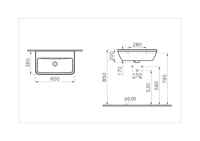 Vitra Integra 60 cm Beyaz Dar Lavabo - 7088L003-0012 - Tezgah Üstü Lavabo - 1