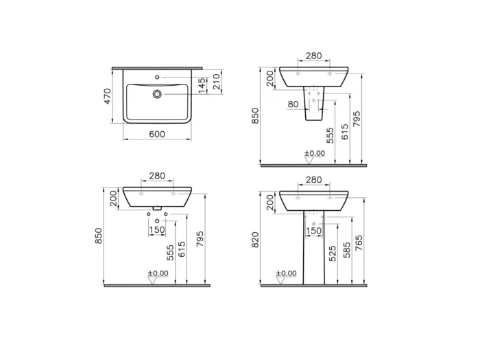 Vitra Integra 60 cm Beyaz Standart Lavabo - 7050L003-0001 - Standart Lavabo - 1