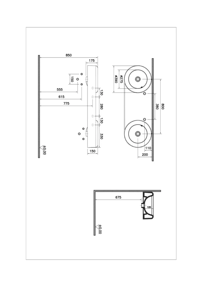 Vitra Liquid 120 cm Beyaz Çift Hazneli Lavabo - 7313B403-0041 - Çift Hazneli Lavabo - 1