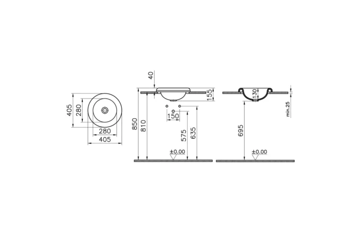 Vitra Liquid 40 cm Beyaz Tezgahüstü Lavabo - 7311B403-0016 - Tezgah Üstü Lavabo - 1