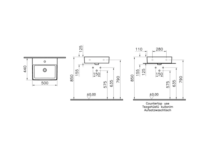 Vitra Nuo 50 cm Beyaz Çanak Lavabo - 7431B003-0661 - Çanak Lavabo - 1