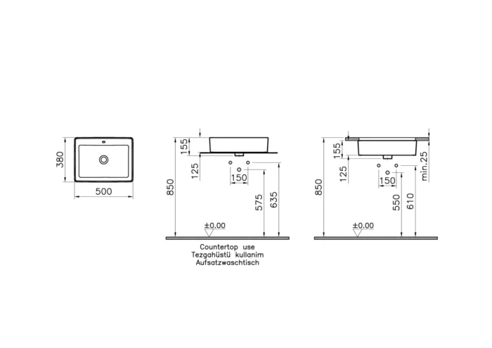 Vitra Nuo 50 cm Beyaz Çanak Lavabo - 7436B003-0012 - Çanak Lavabo - 1