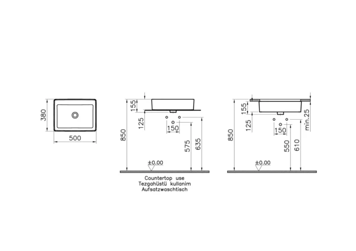 Vitra Nuo 50 cm Beyaz Tezgahaltı Lavabo - 7436B003-1083 - Tezgah Altı Hilton Lavabo - 1