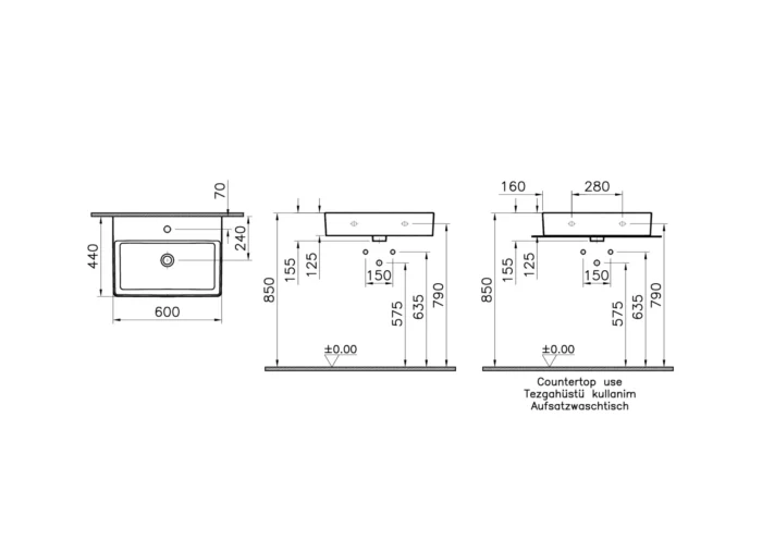 Vitra Nuo 60 cm Beyaz Dikdörtgen Lavabo - 7432B003-0661 - Tezgah Üstü Lavabo - 1