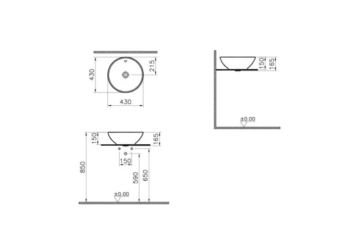 Vitra Options 43 cm Beyaz Çanak Lavabo - 4324B003-0012 - Çanak Lavabo - 1
