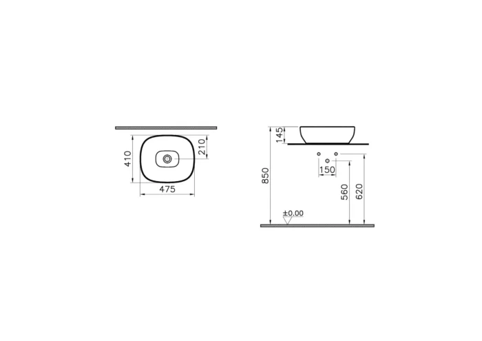 Vitra Outline 48 cm Mat Siyah Çanak Lavabo - 5994B483-0016 - Çanak Lavabo - 1