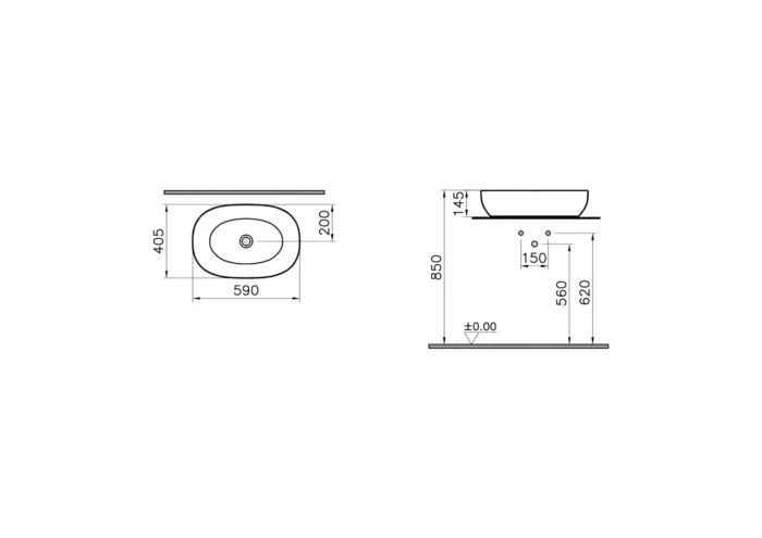 Vitra Outline 60 cm Mat Beyaz Oval Çanak Lavabo - 5995B401-0016 - Çanak Lavabo - 1