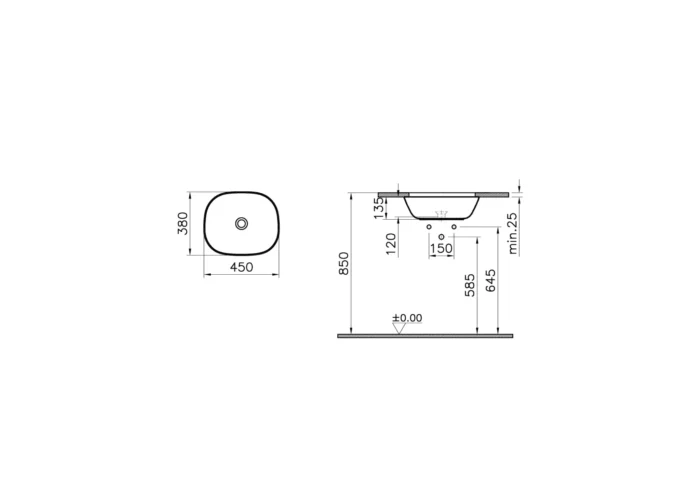 Vitra Plural 45 cm Beyaz Tezgahaltı Lavabo - 7810B403-1083 - Tezgah Altı Hilton Lavabo - 1
