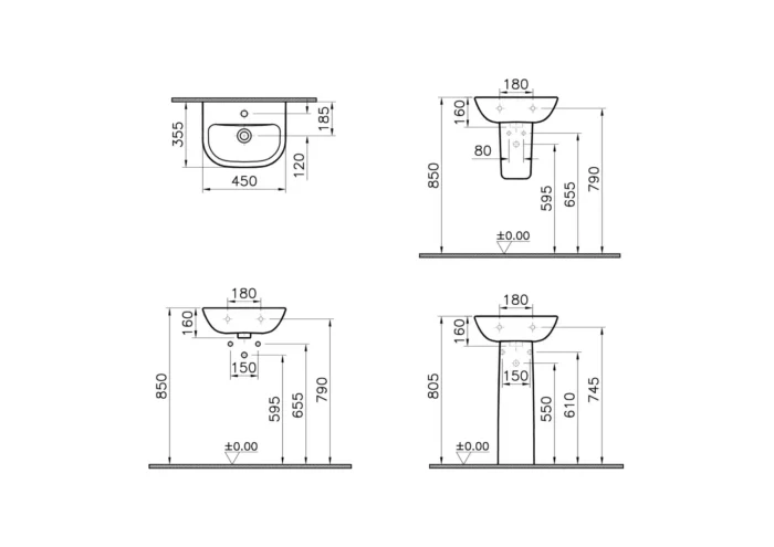 Vitra S20 45 cm Beyaz Standart Lavabo - 5500L003-0001 - Standart Lavabo - 1