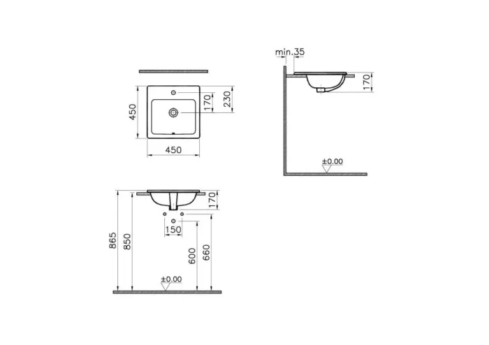 Vitra S20 45 cm Beyaz Tezgahüstü Lavabo - 5463B003-0001 - Tezgah Üstü Lavabo - 1