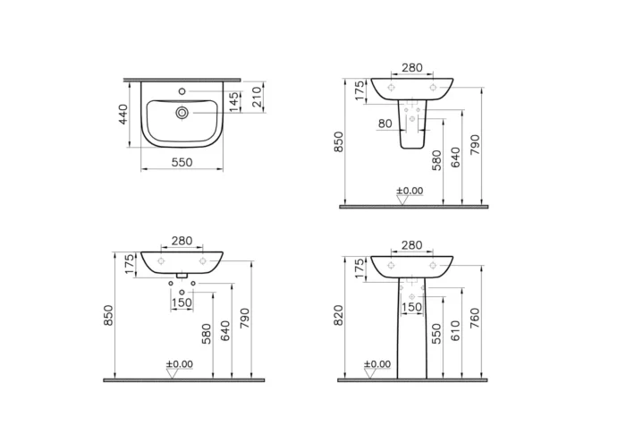 Vitra S20 55 cm Beyaz Standart Lavabo - 5502L003-0001 - Standart Lavabo - 1