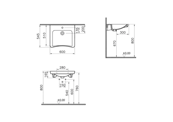 Vitra S20 Lavabo, Özel İhtiyaç, 60x55 cm, Beyaz - 5289B003-0041 - Bedensel Engelli Ürünleri - 1