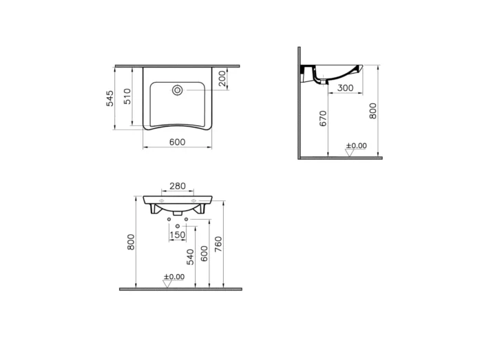 Vitra S20 60 cm Beyaz Özel İhtiyaç Lavabosu - 5289L003-0012 - Bedensel Engelli Ürünleri - 1
