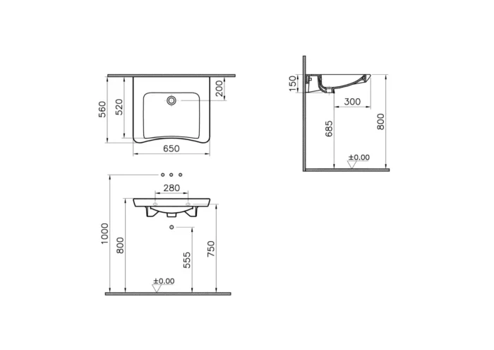 Vitra S20 65 cm Beyaz Özel İhtiyaç Lavabosu