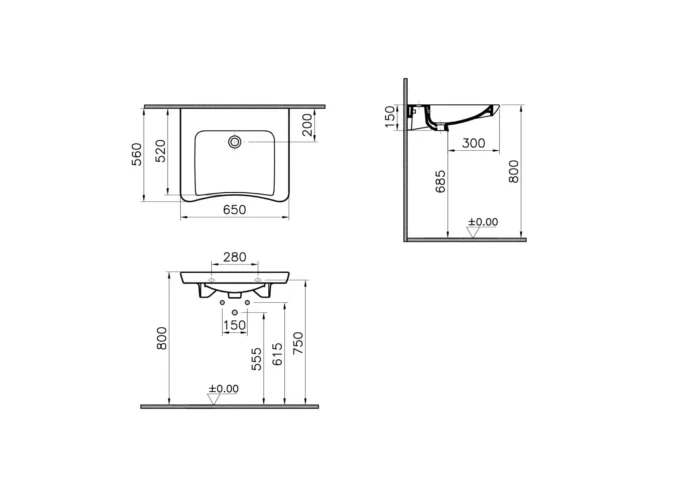 Vitra S20 65 cm Beyaz Özel İhtiyaç Lavabosu - 5291L003-0012 - Bedensel Engelli Ürünleri - 1