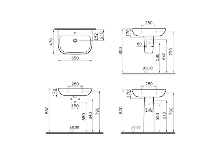 Vitra S20 65 cm Beyaz Standart Lavabo - 5504L003-0001 - Standart Lavabo - 1
