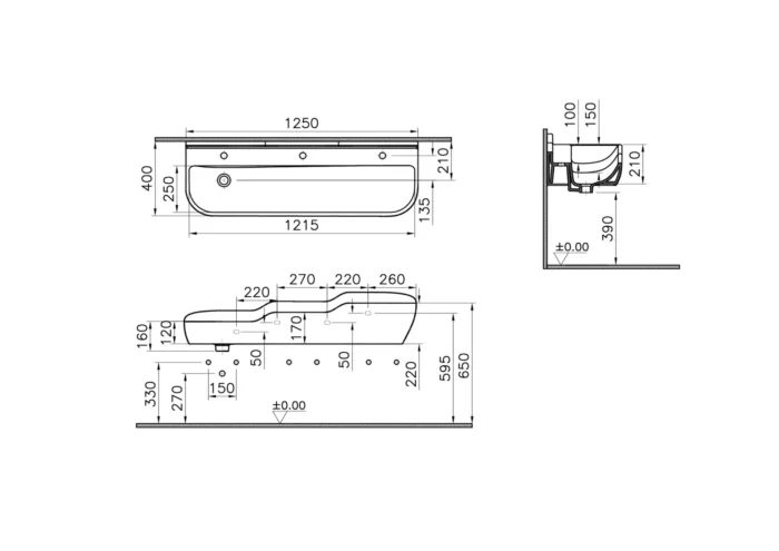 Vitra Sento 125 cm Beyaz Çocuk Standart Lavabo - 7352B003-1741 - Çocuk Banyo Ürünleri - 1