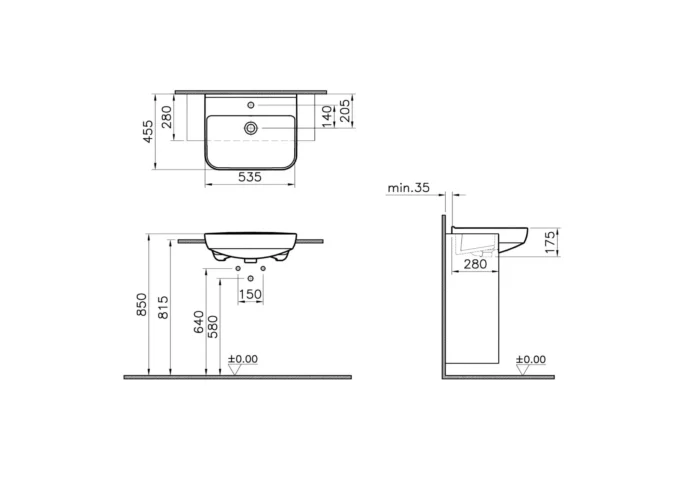 Vitra Sento 55 cm Beyaz Yarım Tezgah Lavabo - 5637B003-0001 - Yarım Tezgah Lavabo - 1