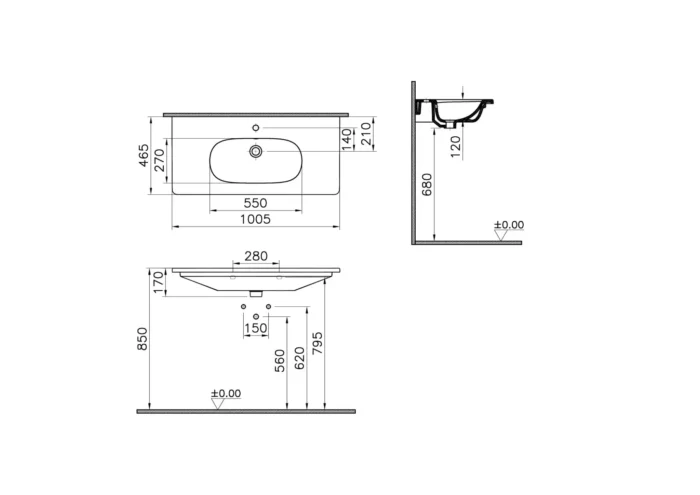 Vitra Zentrum 100 cm Beyaz Etajerli Lavabo - 7794B003-0001 - Etajerli Lavabo - 1