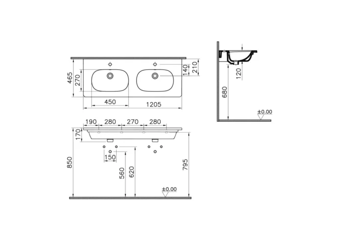 Vitra Zentrum 120 cm Beyaz Çift Gözlü Etajerli Lavabo - 7795B003-0001 - Etajerli Lavabo - 1