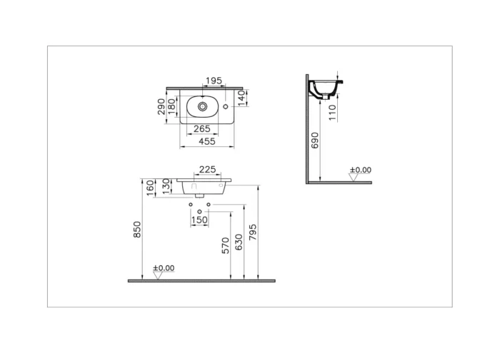 Vitra Zentrum 45 cm Beyaz Etajerli Lavabo