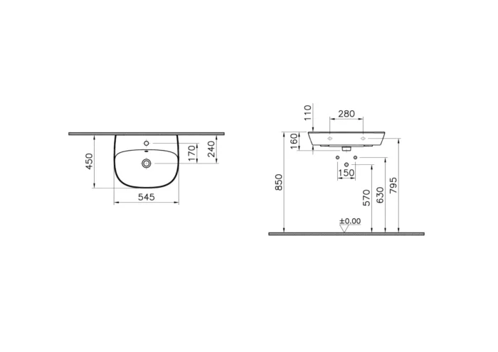 Vitra Zentrum 55 cm Beyaz Standart Lavabo