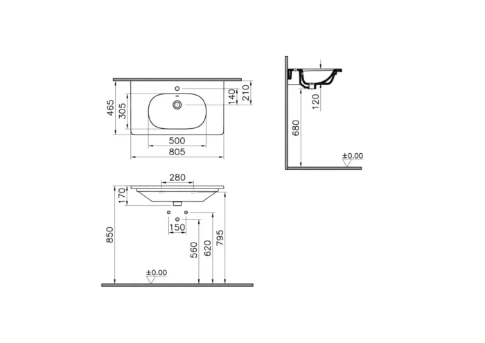 Vitra Zentrum 80 cm Beyaz Etajerli Lavabo