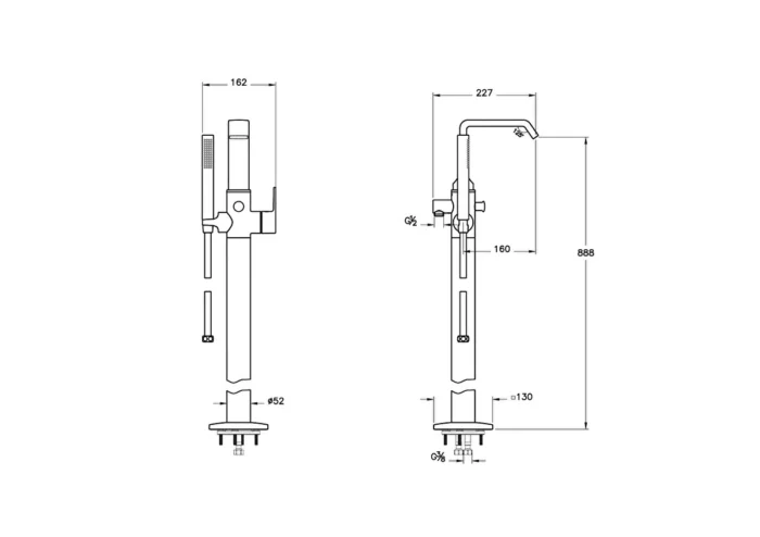 Vitra Suit Krom Küvet Bataryası - A42769 - Yerden Küvet Bataryası - 1